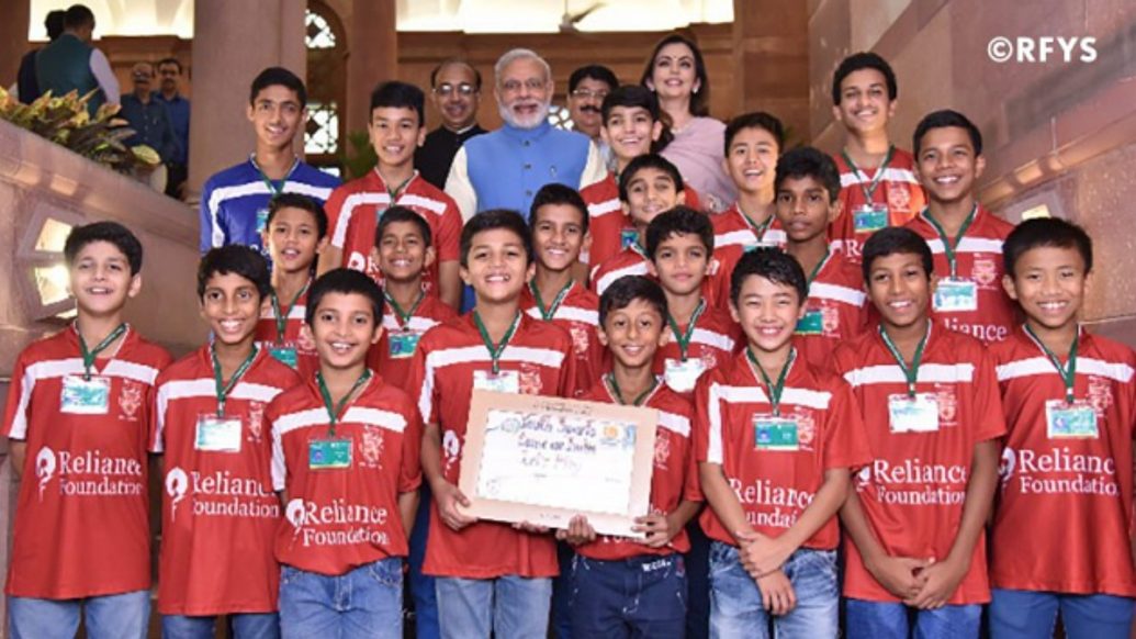 Reliance Foundation Young Champs meet honourable PM Mr. Narendra Modi at RFYS launch Reliance Foundation Young Champs meet honourable PM Mr. Narendra Modi at RFYS launch